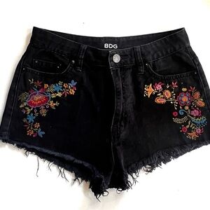 BDG Black Floral Embroidered Jean Shorts